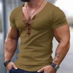 Summer Men Slim T-Shirts Short Sleeve V Neck T Shirt Man Casual Gym Tops Running Tees Football Basketball Shirts Male Clothes