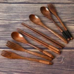 3 Pieces Tableware Natural Wood Dinnerware Spoon Chopsticks Fork Dinner Portable Tableware Grain Household Kitchen Cutlery Set - Image 6