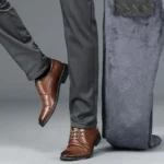 Men's autumn/winter fashionable business casual pants, elastic slim fit warm and plush suit pants, work clothes