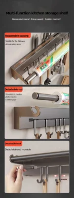 Stainless Steel Kitchen Paper Towel Rack Wall Shelf with Hook Kitchen Gadgets Hanging Organizers Storage Utensils for Kitchen - Image 13