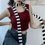 Women antumn Stripe Pattern Scarf Thin Neckerchief Y2k Style Thin long Cotton Scarves Punk Decorative Scarf Clothing accessories - Image 27