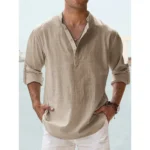 New Cotton Linen Shirts for Men Casual Shirts Lightweight Long Sleeve Henley Beach Shirts Hawaiian T Shirts for Men Streetwear - Image 17