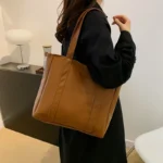 Simple Large Capacity Tote Bags for Women Retro Pu Leather Ladies Shoulder Bag Commuter Portable Girls Student Underarm Handbag - Image 2
