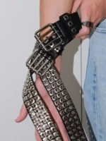 Women Belt  Fashion Square Beads, Willow Nails, Three Exhaust Eyes, Punk Street Cool, Personalized Men's and Women's Belts - Image 12