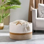 Large Blanket Basket,Woven Baskets for storage Baby Laundry Hamper, Cotton Rope Blanket Basket for Living Room, Laundry - Image 2
