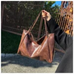 Tote Women's Bag Korean Style Large Capacity Soft Leather Shoulder Bag Retro Casual Hand-held Bucket Bag 2025 Одноплечевая сумка - Image 27