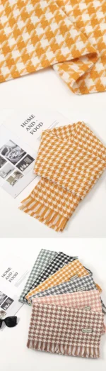New Autumn Winter Warm Luxury Houndstooth Scarves Women Thermal Shawls Tassel Scarves Warm Knitted Scarves For Women - Image 15