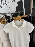 Polo White Cotton T-shirt Women Summer New Strweetwear  Turn Down Collar Short Sleeve Tees Sweet Preppy Style Cute T Shirt Y2K - Image 4