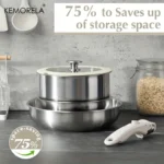 4PCS Stainless Steel Cookware Set Detachable Handle Pots and Pans Space Saving Induction Induction Cooker and Oven Kitchen Set - Image 8