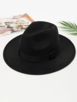 Autumn and winter men and women's new large brimmed hats, fashionable woolen jazz hats, English style top hats - Image 16