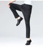 High-stretch fabric men's business trousers suitable for all seasons, featuring an elastic waistband and classic office/work for - Image 11