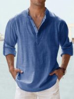 New Cotton Linen Shirts for Men Casual Shirts Lightweight Long Sleeve Henley Beach Shirts Hawaiian T Shirts for Men - Image 17