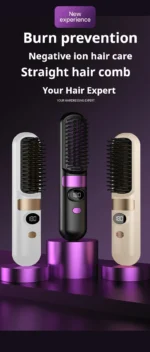 3-in-1 Hair Straightener Brush, Compact & Portable for Home and Travel, 4-Speed Fast Heating Styling Helper - Image 10