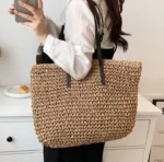 Women Handbag Summer Beach Bag Rattan Woven Handmade Knitted Straw Large Capacity Totes Leather Women Shoulder Bag Bohemia New - Image 2