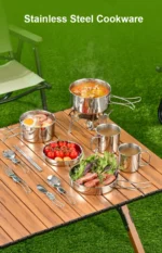 Stainless Steel 8Pcs Cookware Set for Camping Camping Pot and Pan Set with Cups Outdoor 2-3 Person Tableware for Hiking Picnic - Image 7