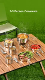 Stainless Steel 8Pcs Cookware Set for Camping Camping Pot and Pan Set with Cups Outdoor 2-3 Person Tableware for Hiking Picnic - Image 8