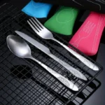 Portable Dinnerware Set - Ultra-Portable, Vibrant Printed, Stainless Steel Cutlery Set with Knifes, Fork, Spoon Carrying Bag - Image 6