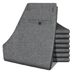 Mens Trousers Business Solid Color Casual Pants Summer Autumn Breathable Straight Pants Elastic Black Grey Loose Formal Pants - Image 8