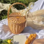 Handmade rattan woven handbag fashion countryside picnic bucket bag shopping basket summer beach bag - Image 5