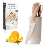 6PCS Kitchen Knife Set with Block Cover, Ultra Sharp High Carbon Stainless Steel Blade, Non Stick & Ergonomic Handle - Image 2