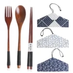 Spoon Fork Chopsticks Portable Tableware Wooden Cutlery Sets Travel Dinnerware Suit Environmental with Cloth Pack Gift - Image 15