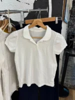 Polo White Cotton T-shirt Women Summer New Strweetwear  Turn Down Collar Short Sleeve Tees Sweet Preppy Style Cute T Shirt Y2K - Image 10