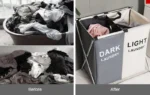 Dirty Clothes Storage Basket Three Grids Organizer Foldable Large Laundry Basket Waterproof Home Laundry Basket - Image 19