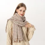 New Autumn Winter Warm Luxury Houndstooth Scarves Women Thermal Shawls Tassel Scarves Warm Knitted Scarves For Women - Image 5