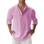 New Cotton Linen Shirts for Men Casual Shirts Lightweight Long Sleeve Henley Beach Shirts Hawaiian T Shirts for Men - Image 10
