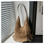 Large Capacity Casual Solid Retro Tassel Tote Bags Hot Sale Versatile Underarm Women's Bag Concise Advanced Sense Shoulder Bags - Image 41