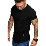 Men's Sports T-shirt Slim Fit O-neck Short Sleeve Muscle Fitness Casual Hip Hop Top Summer Fashion Basic Solid Crew T-shirt - Image 8