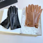 Womens Winter PU Leather Gloves Touchscreen Texting Warm Driving Leather Gloves with Bow for Outdoor - Image 5