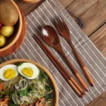 3 Pieces Tableware Natural Wood Dinnerware Spoon Chopsticks Fork Dinner Portable Tableware Grain Household Kitchen Cutlery Set - Image 5