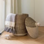 Woven Household Laundry Basket, Handcrafted Lidded Storage Bin, Toy Organizer, Home Storage Basket - Image 4