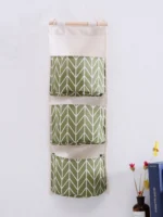 1PC Three Pockets Hanging Wall Storage Bag Household Bedroom Living Room Kitchen Cotton Linen Storage Bag - Image 17