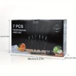 Kitchen knife 7-piece set, black professional stainless steel chef's knife with holder set home rust-proof and sharp meat cutter - Image 6
