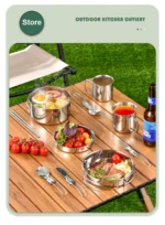 Stainless Steel 8Pcs Cookware Set for Camping Camping Pot and Pan Set with Cups Outdoor 2-3 Person Tableware for Hiking Picnic - Image 11