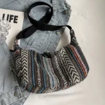 Crossbody Bags Tribal Style Shoulder Bag, Foldable Crossbody Striped Pattern, Flag Theme Hand Washable Edge Painted Lining - Image 10