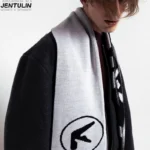 Y2K Aphex Twin creative hip-hop knit scarves warm Pullover oversize men's Streetwear scarves winter scarves apron black tassels - Image 4