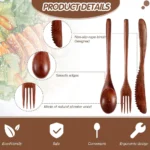Wooden Cutlery Set For Dinner, Kitchen Flatware Tableware Utensil Set Includes Spoon, Fork, Knife - Image 3