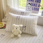 Striped Bow Bed Sheets Set Fitted Sheet Non Slip Bedspread With Elastic Band Mattress Cover (With Pillowcases) Double Bed Sheet - Image 3