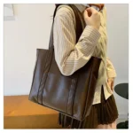 Simple Large Capacity Tote Bags for Women Retro Pu Leather Ladies Shoulder Bag Commuter Portable Girls Student Underarm Handbag - Image 15