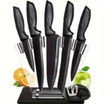Kitchen knife 7-piece set, black professional stainless steel chef's knife with holder set home rust-proof and sharp meat cutter - Image 7