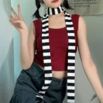Women antumn Stripe Pattern Scarf Thin Neckerchief Y2k Style Thin long Cotton Scarves Punk Decorative Scarf Clothing accessories - Image 28