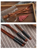 3 Pieces Tableware Natural Wood Dinnerware Spoon Chopsticks Fork Dinner Portable Tableware Grain Household Kitchen Cutlery Set - Image 12