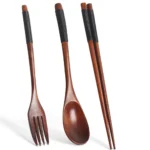 3 Pieces Tableware Natural Wood Dinnerware Spoon Chopsticks Fork Dinner Portable Tableware Grain Household Kitchen Cutlery Set - Image 8