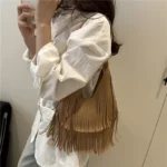 Large Capacity Casual Solid Retro Tassel Tote Bags Hot Sale Versatile Underarm Women's Bag Concise Advanced Sense Shoulder Bags - Image 3