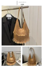 Large Capacity Casual Solid Retro Tassel Tote Bags Hot Sale Versatile Underarm Women's Bag Concise Advanced Sense Shoulder Bags - Image 24