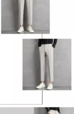 Men's Beige Slim-Fit Cropped Pants Pleated Detail Formal Casual Trousers - Image 14
