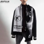 Y2K Aphex Twin creative hip-hop knit scarves warm Pullover oversize men's Streetwear scarves winter scarves apron black tassels - Image 3